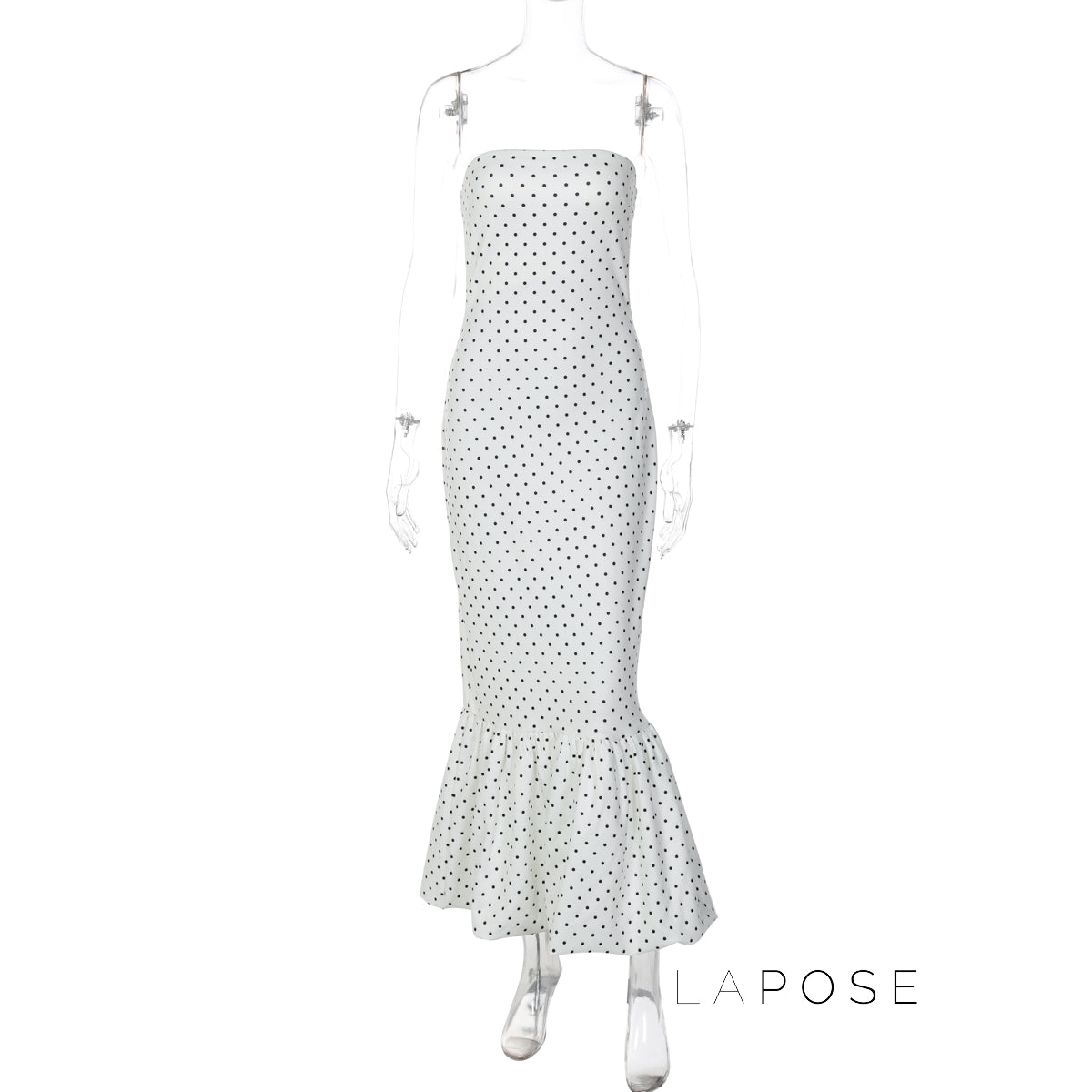 Azaria Polka Dot Strapless Midi Dress