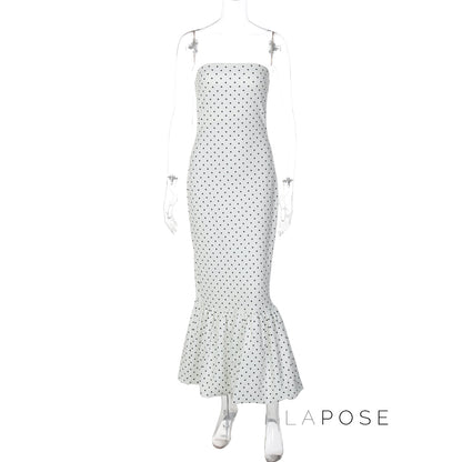 Azaria Polka Dot Strapless Midi Dress