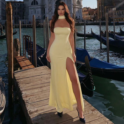 Bostyn Strapless Slit Maxi Dress