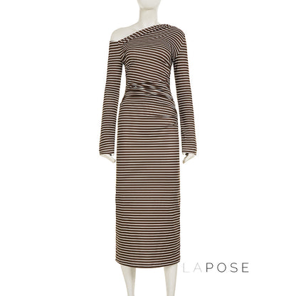 Bracha Striped Ruched One-shoulder Dress