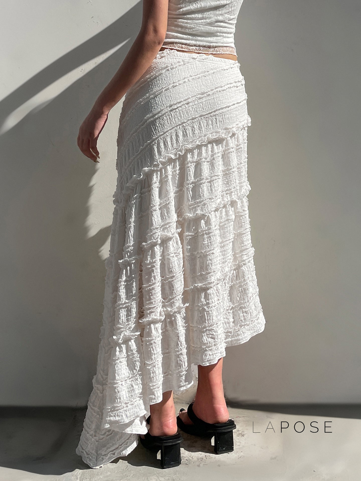 Bryn Ruffle Asymmetric Maxi Skirt