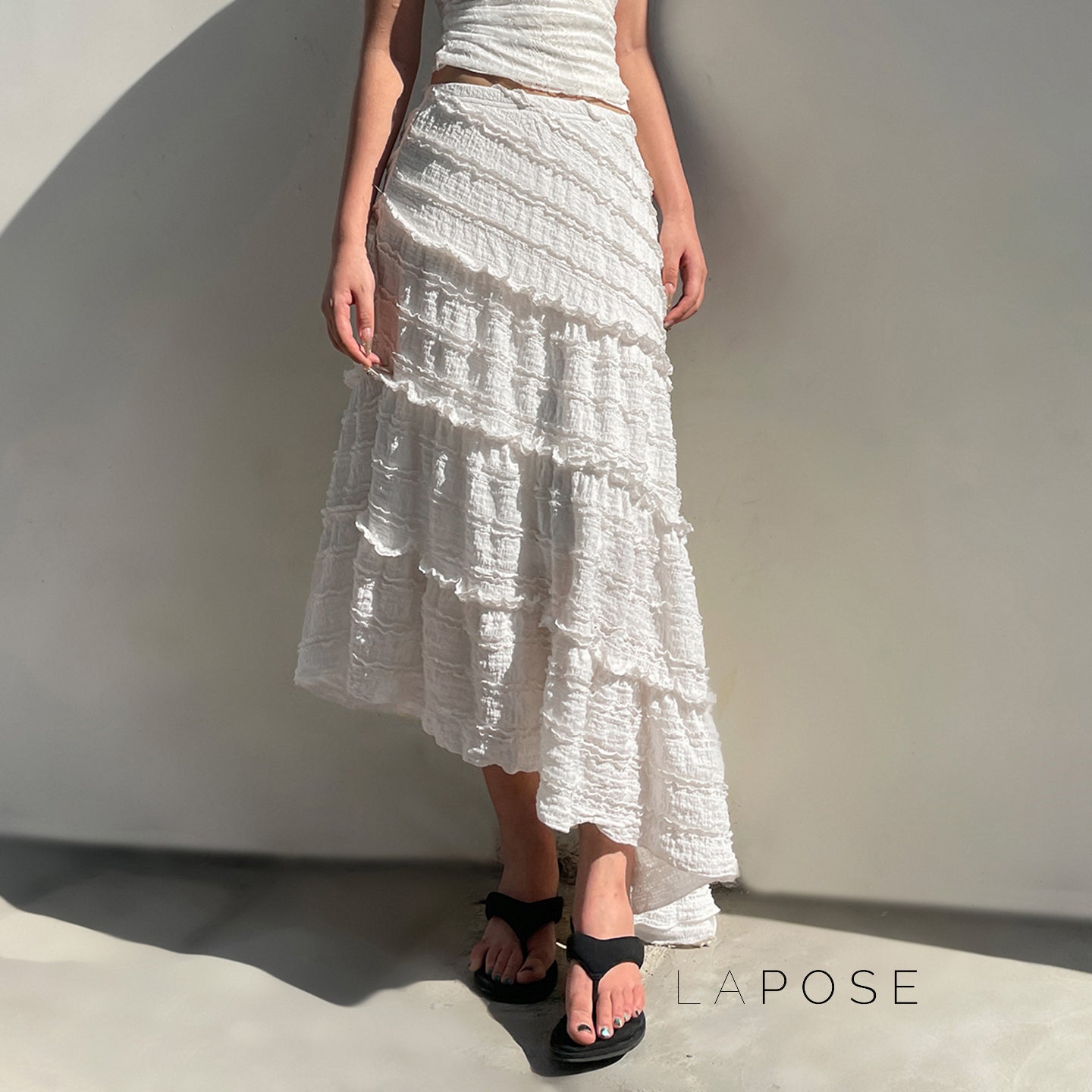 Bryn Ruffle Asymmetric Maxi Skirt