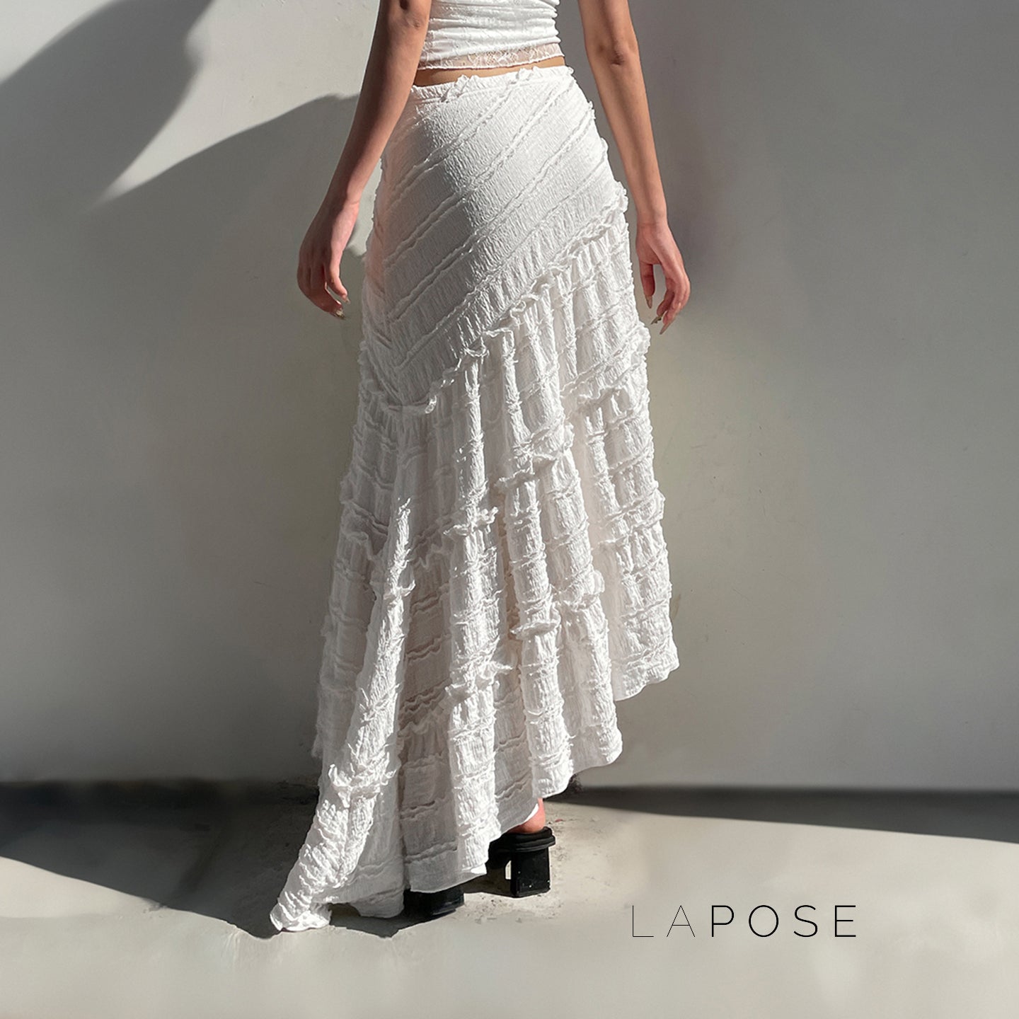 Bryn Ruffle Asymmetric Maxi Skirt