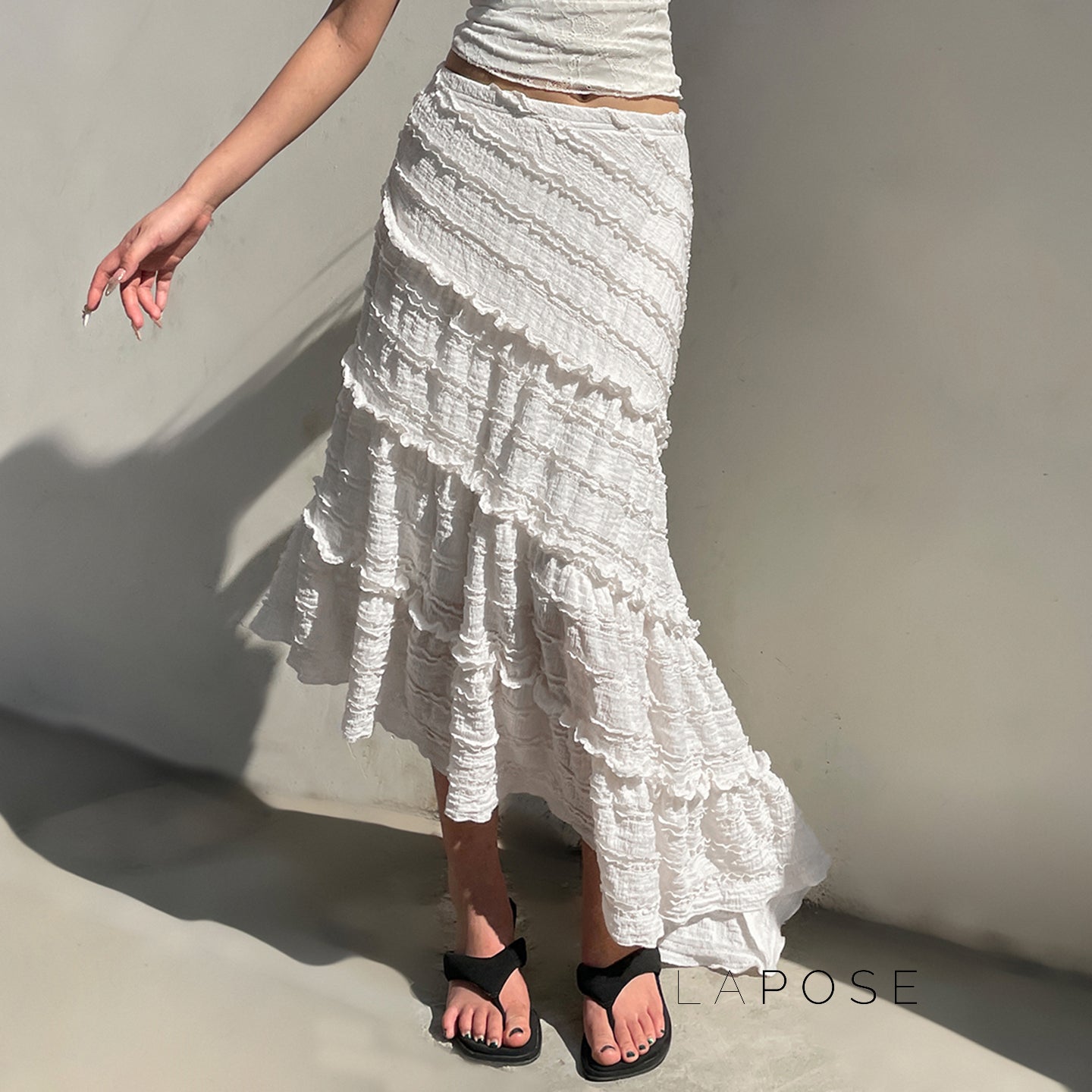 Bryn Ruffle Asymmetric Maxi Skirt