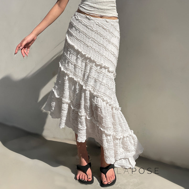 Bryn Ruffle Asymmetric Maxi Skirt