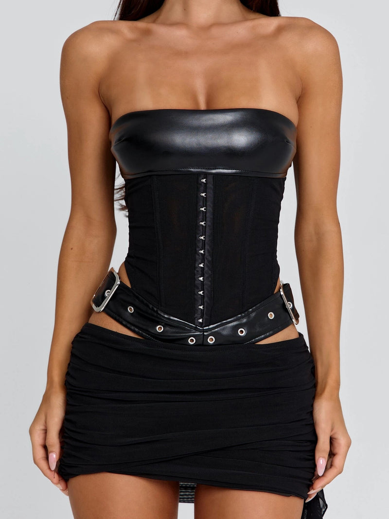 Corie Burgundy Corset Mini Dress - Black