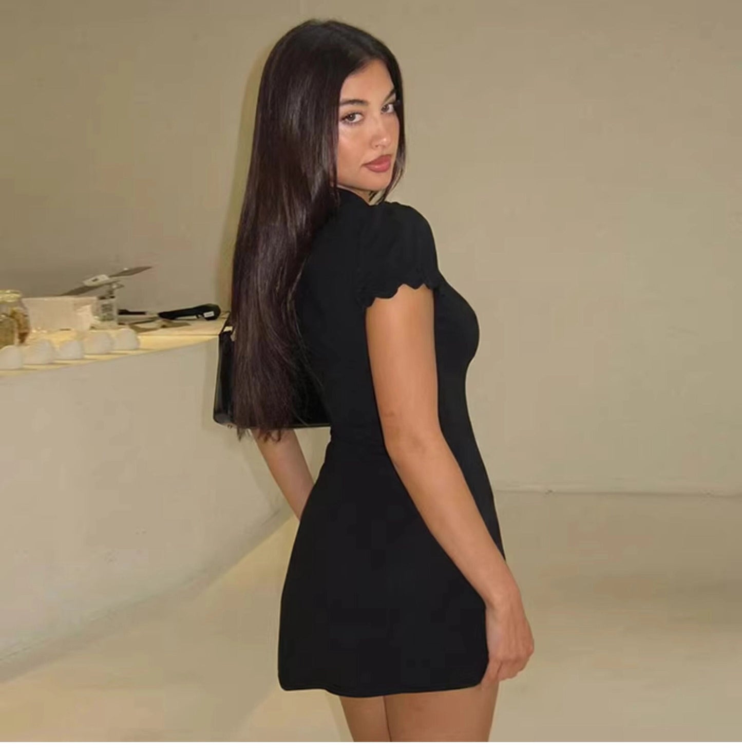 Cut-out Mandarin Collar Mini Dress