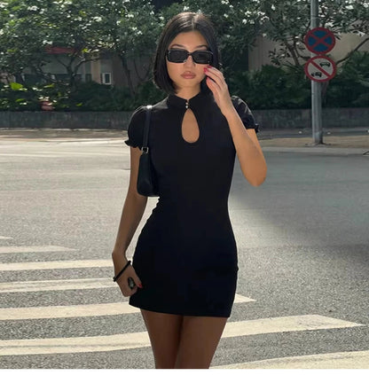 Cut-out Mandarin Collar Mini Dress
