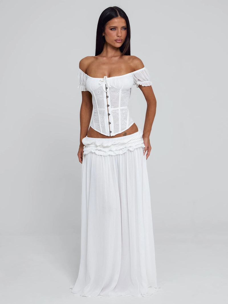 Delana Ruched Tie Maxi Skirt