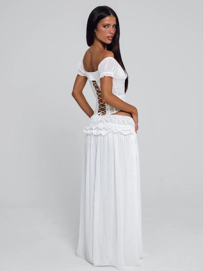 Delana Ruched Tie Maxi Skirt