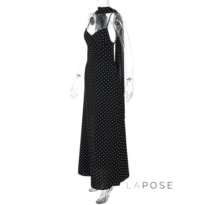 Eleanore Polka Dot Halter Maxi Dress