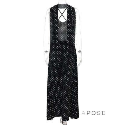 Eleanore Polka Dot Halter Maxi Dress