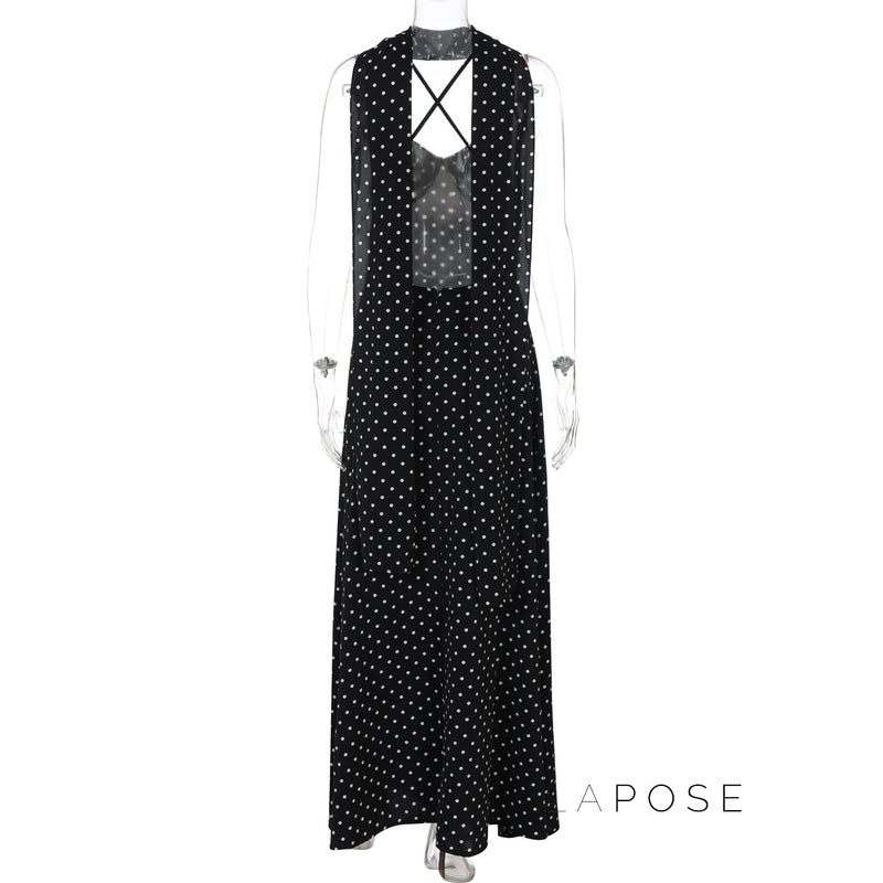 Eleanore Polka Dot Halter Maxi Dress