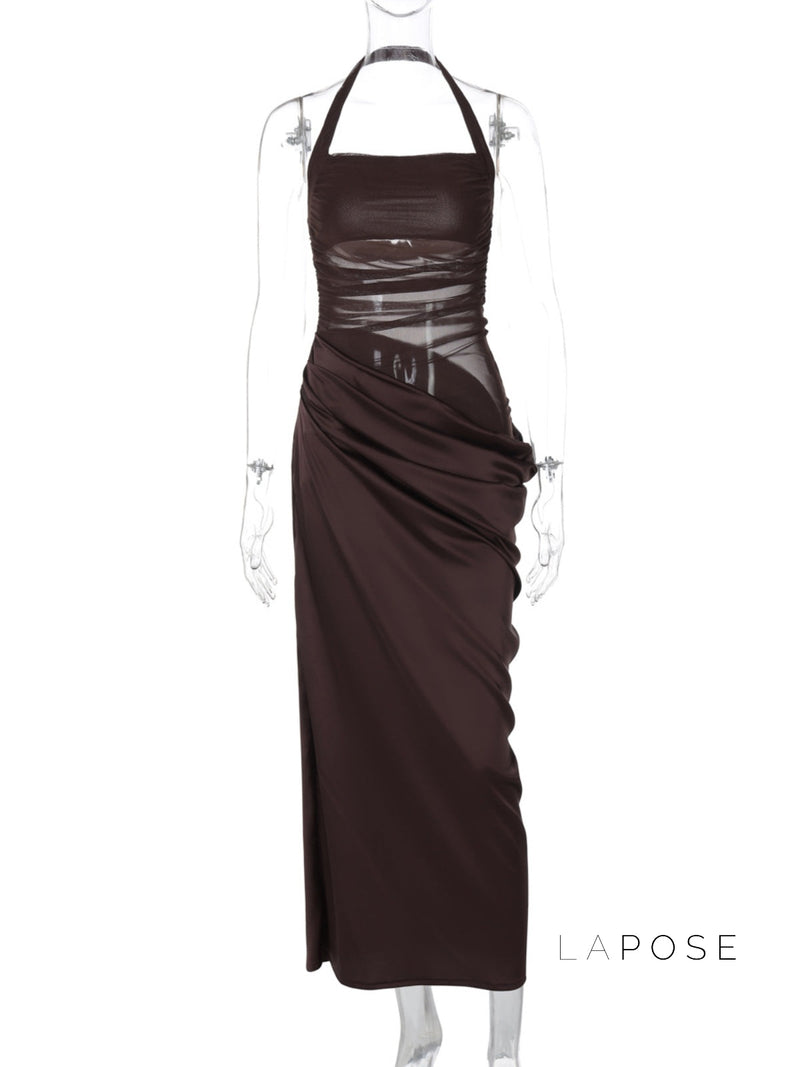 Emi Pleated Halter Maxi Dress