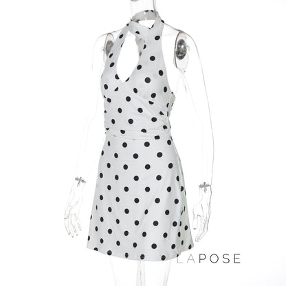 Emmilyn Polka Dot Halter Midi Dress