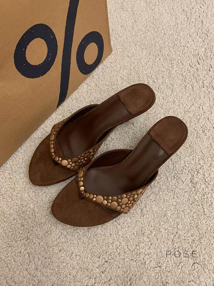 Hayven Retro Rivet Stiletto Sandals