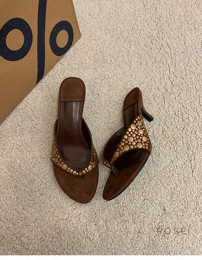 Hayven Retro Rivet Stiletto Sandals