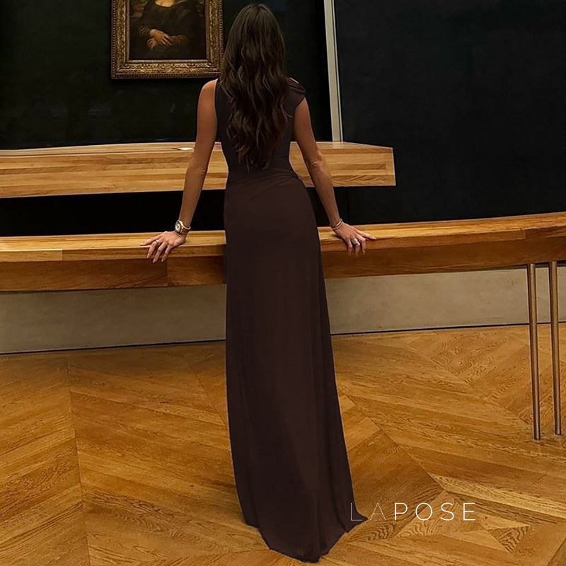 Hazelynn One Shoulder Mesh Maxi Dress