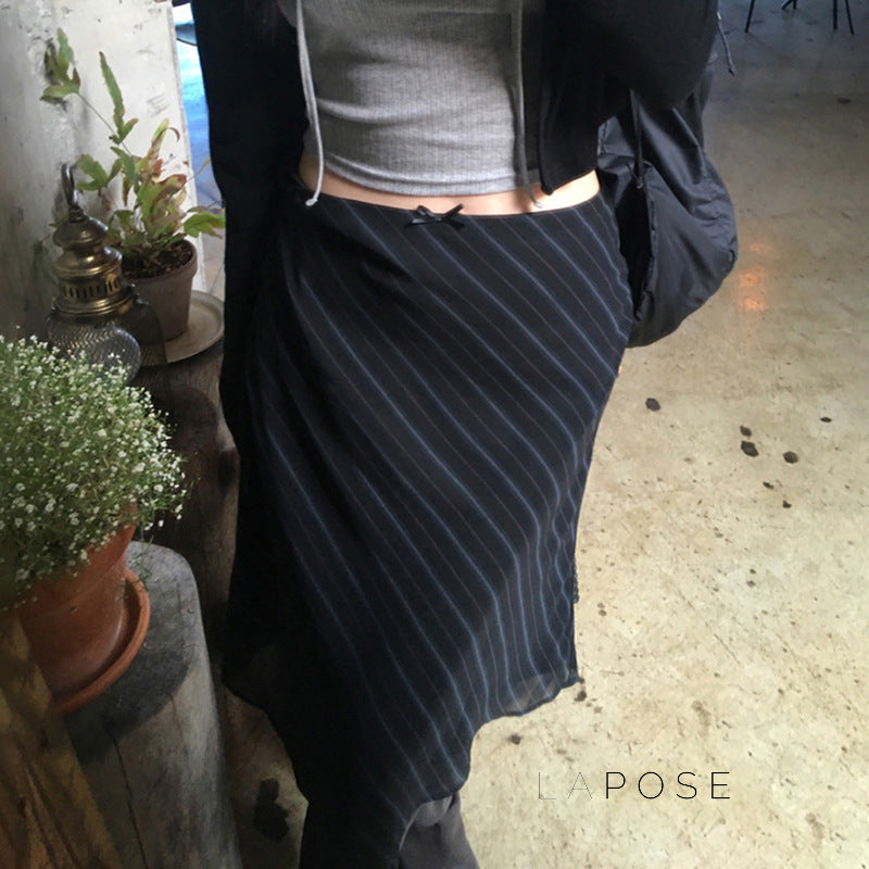 Jaelyn Striped Mesh Midi Skirt