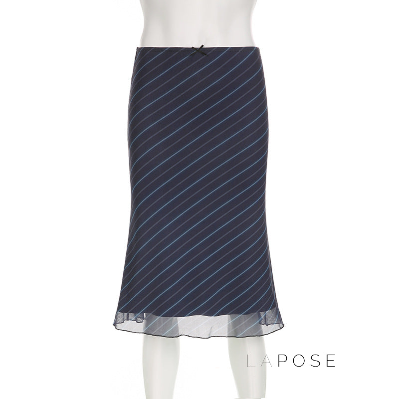 Jaelyn Striped Mesh Midi Skirt