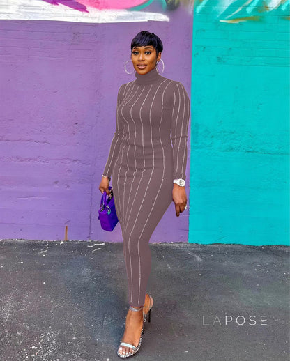 Joslynn High Neck Rhinestone Midi Dress