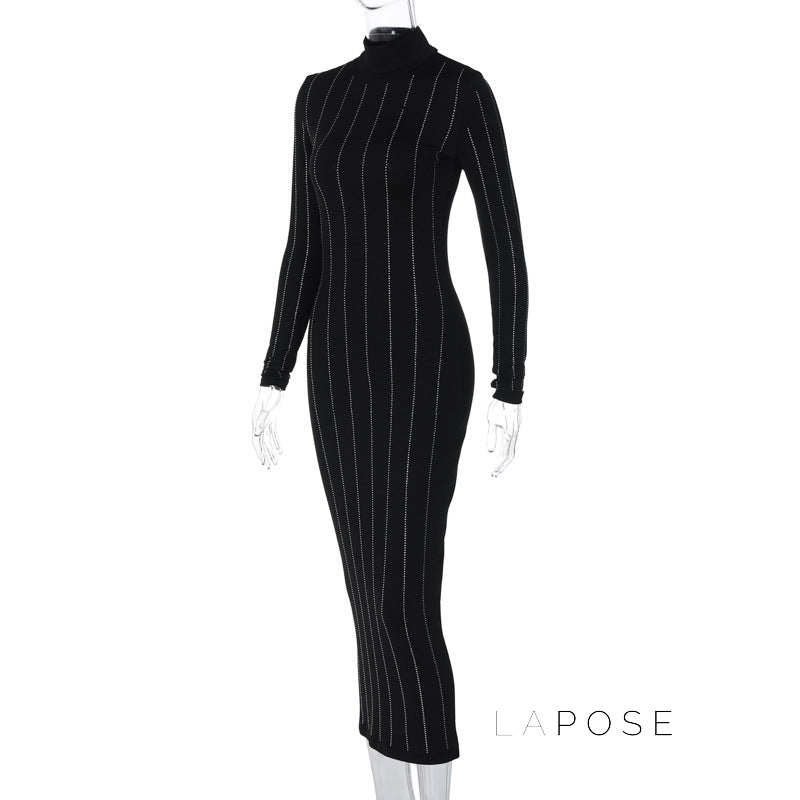 Joslynn High Neck Rhinestone Midi Dress