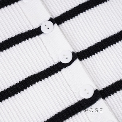 Joyanna Striped Cropped Knit Cardigan