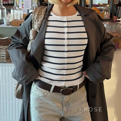 Joyanna Striped Cropped Knit Cardigan