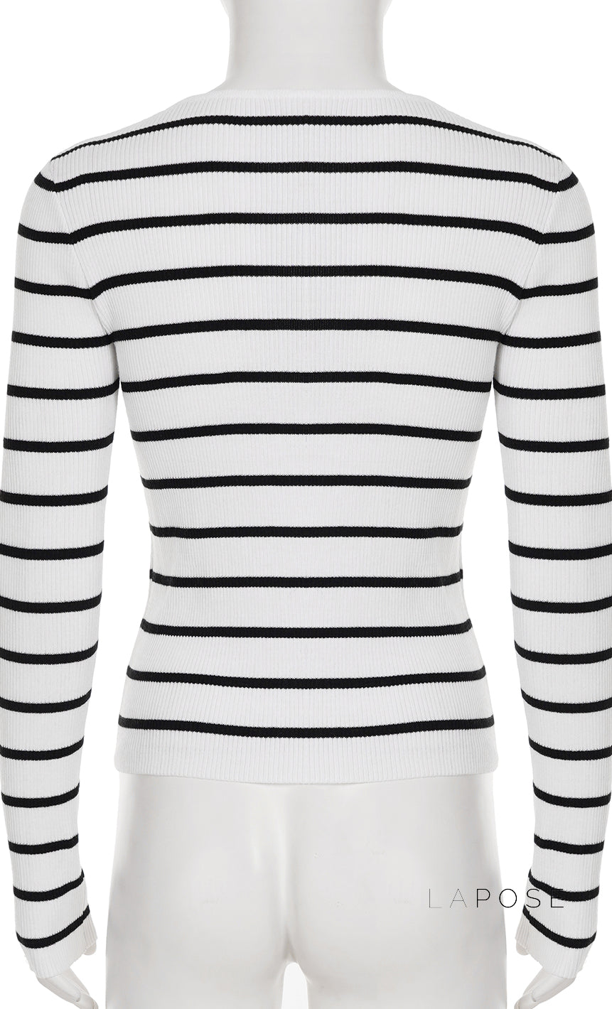Joyanna Striped Cropped Knit Cardigan