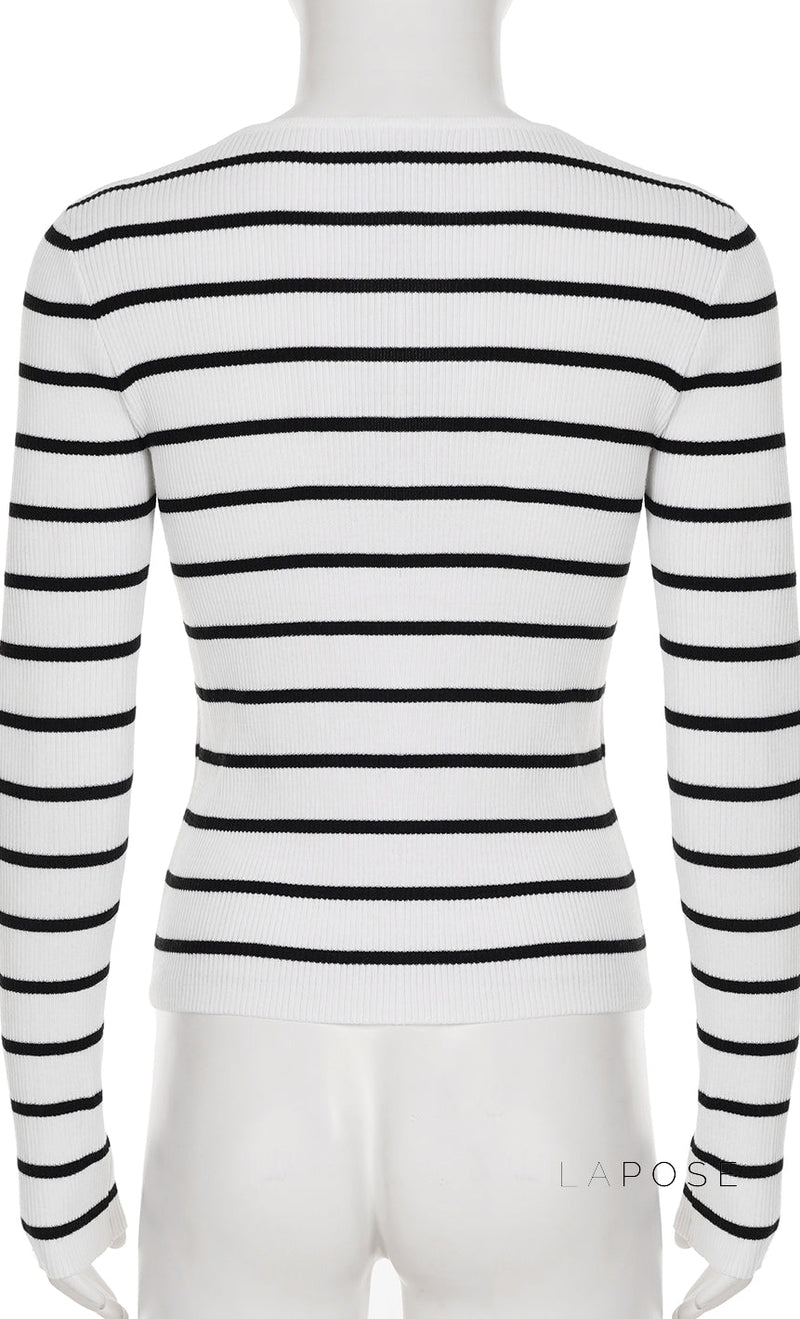 Joyanna Striped Cropped Knit Cardigan