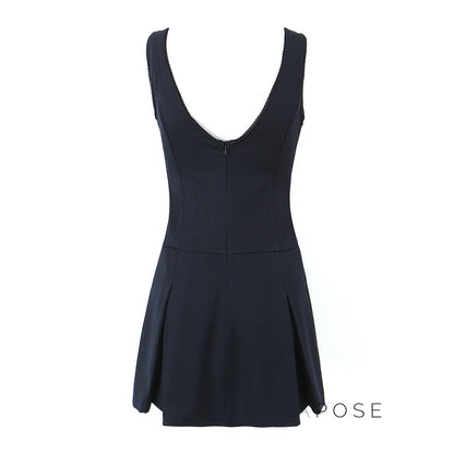 Kaliah Deep V-neck Bow Mini Dress