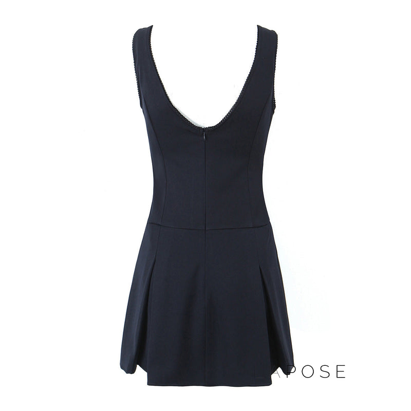 Kaliah Deep V-neck Bow Mini Dress