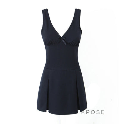 Kaliah Deep V-neck Bow Mini Dress