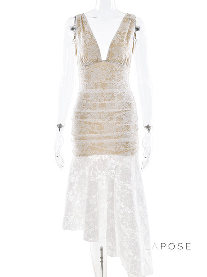 Kaliah Lace Ruched Asymmetric Dress