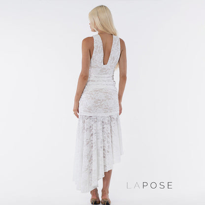 Kaliah Lace Ruched Asymmetric Dress