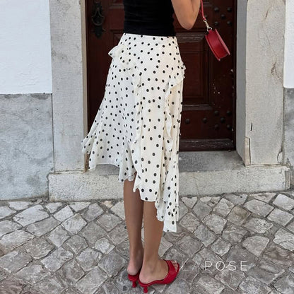 Kenzley Ruffled Patchwork Asymmetric Skirt