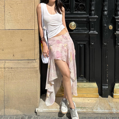 Korie Printed Ruffle Midi Skirt