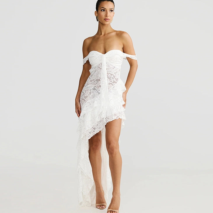Lace Patchwork Strapless Mini Dress
