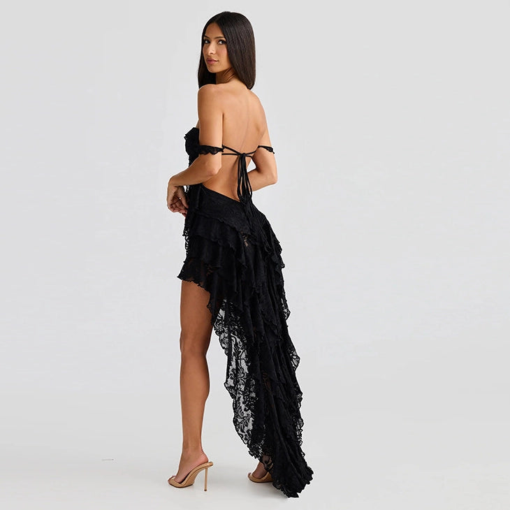 Lace Patchwork Strapless Mini Dress