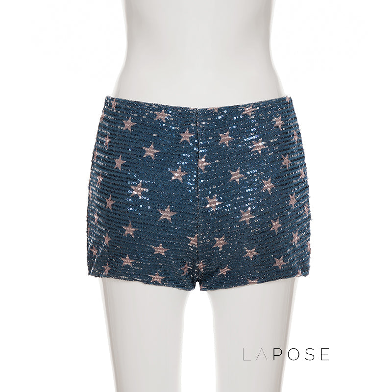 Laikynn Blue Sequin Shorts
