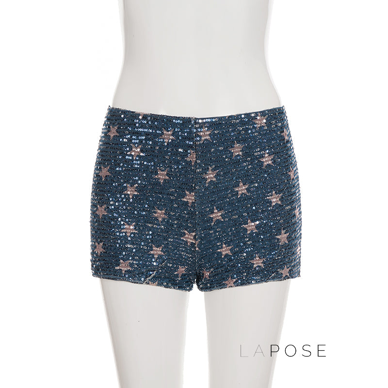 Laikynn Blue Sequin Shorts