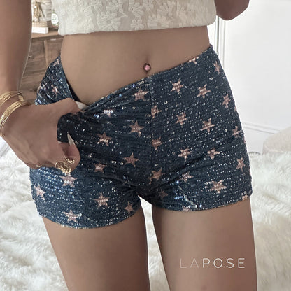Laikynn Blue Sequin Shorts