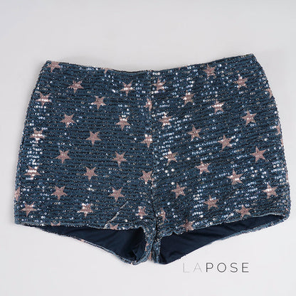 Laikynn Blue Sequin Shorts
