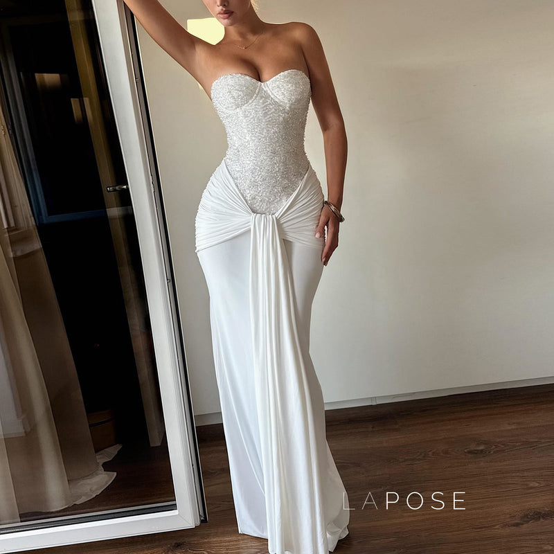 Lemon Strapless Sequin Maxi Dress