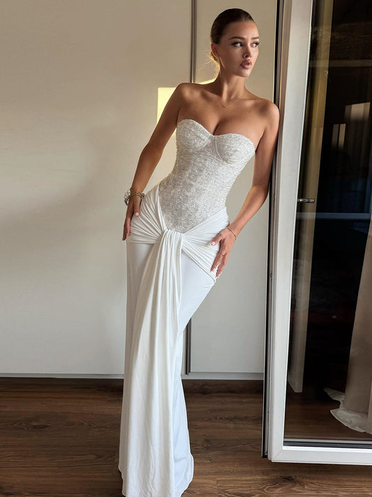 Lemon Strapless Sequin Maxi Dress