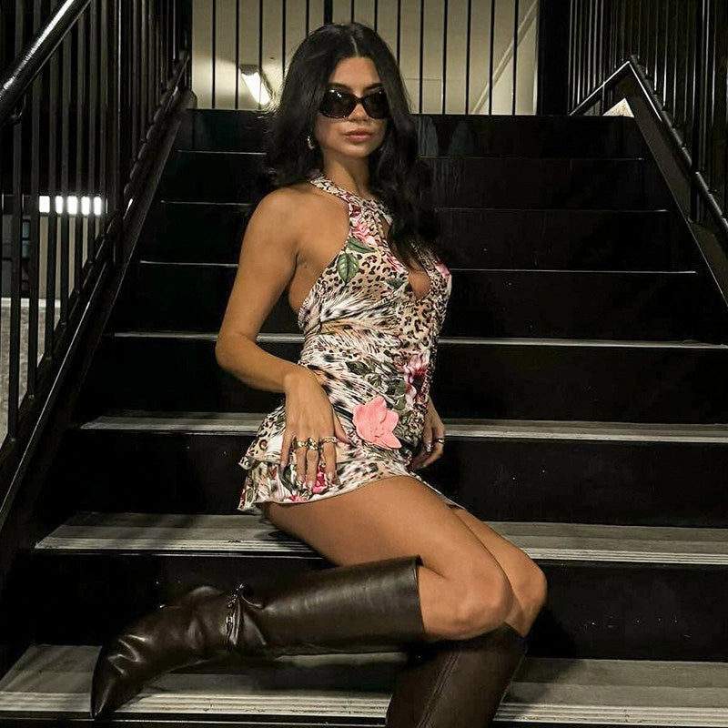 Leopard Print Halter Mini Dress