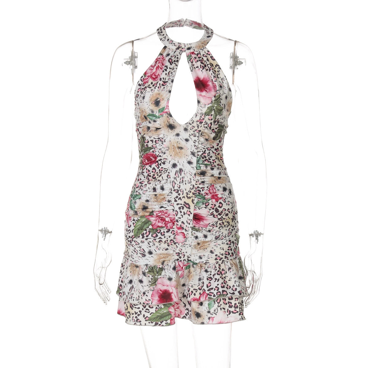 Leopard Print Halter Mini Dress