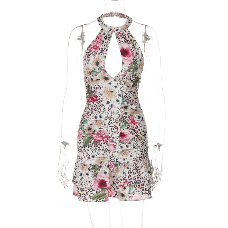 Leopard Print Halter Mini Dress