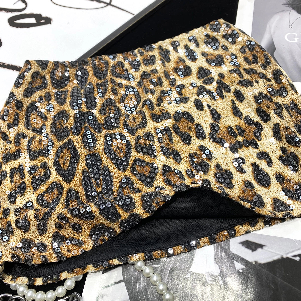 Leopard Sequin Low-waist Mini Skirt