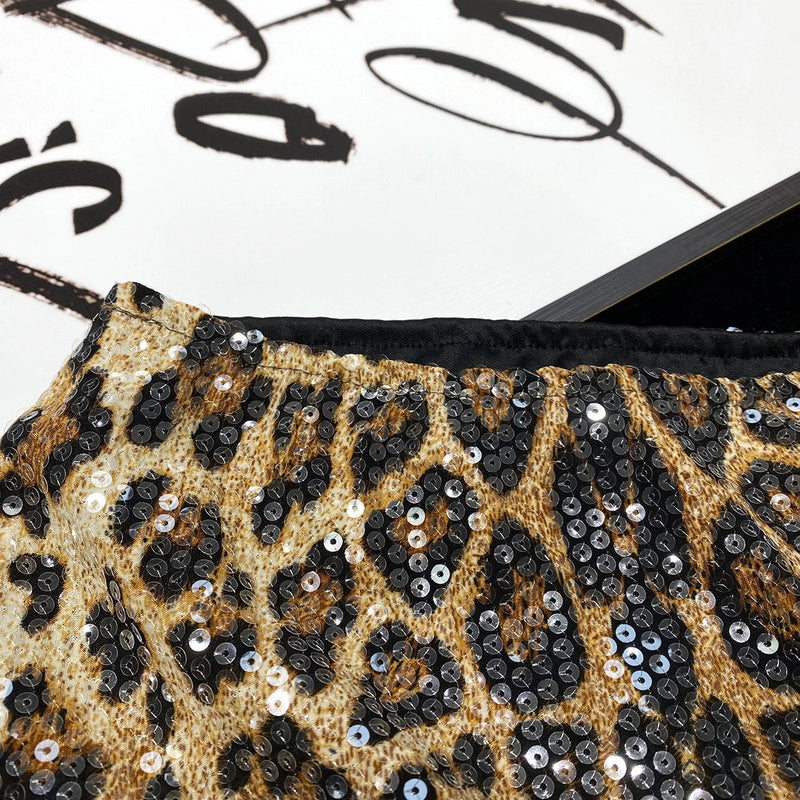 Leopard Sequin Low-waist Mini Skirt